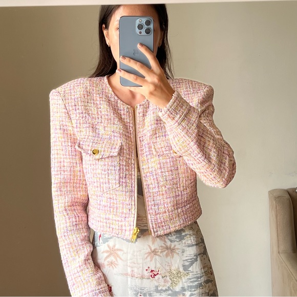 NWOT Retrofete tweed zip jacket size M pink gold white C1 - Picture 2 of 9